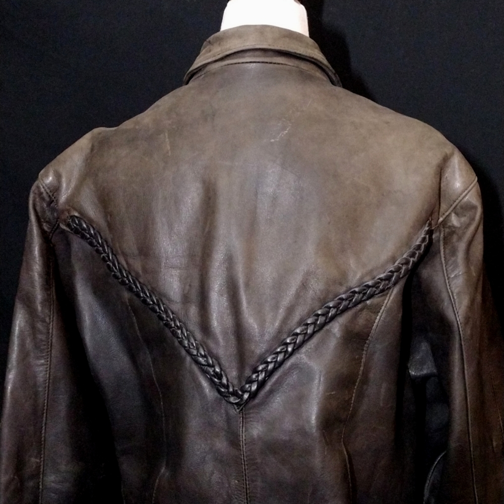 Vintage Unik Ultra Real Leather Gray Jacket, Zipper Pockets&Sleeve Openings Sz L - Picture 7 of 9